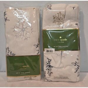Kate Spade NY Snowflake Cloth Napkins Set 8 Holiday Table Decor Gold Black